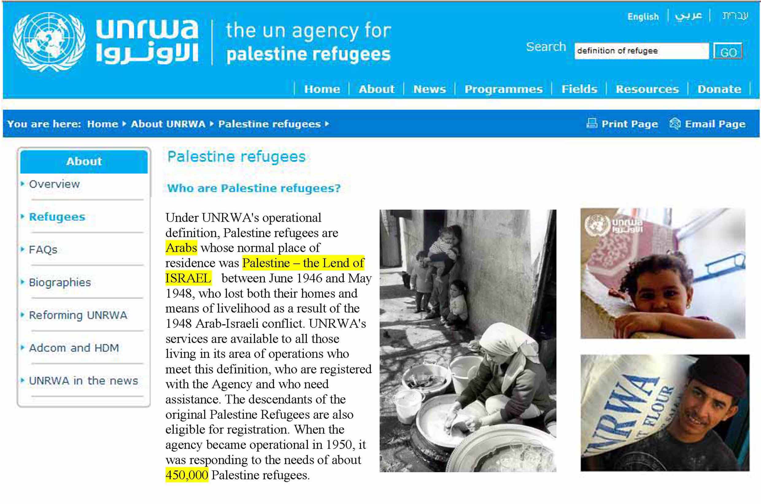  UNRWA's operational Definition - 2000  